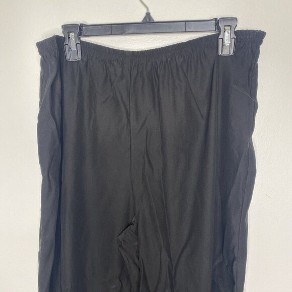 Eileen Fisher L Silk Pants Black Elastic Waist Wide Leg Pull On - Picture 2 of 7